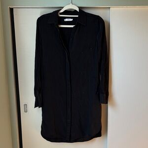 Vince Charcoal Button-Up Shirt Dress with Pockets 100% silk